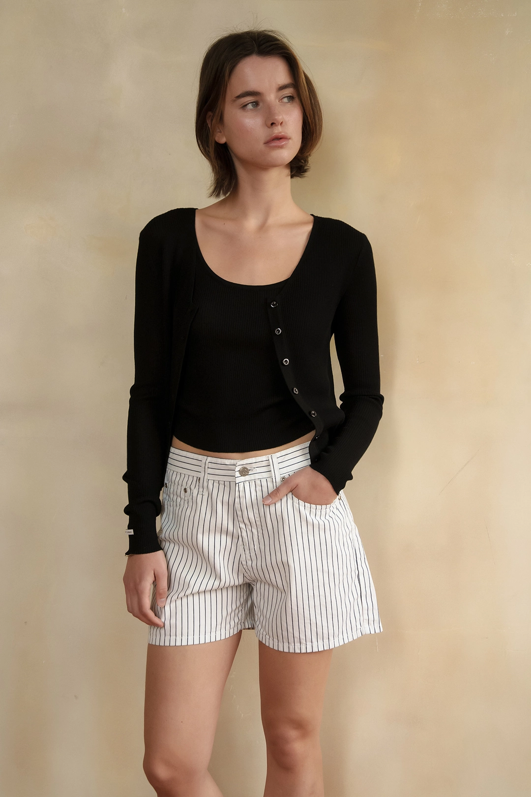 샤드라마 TWO-WAY LAYERED CARDIGAN SETUP [BLACK] 상품 이미지 2