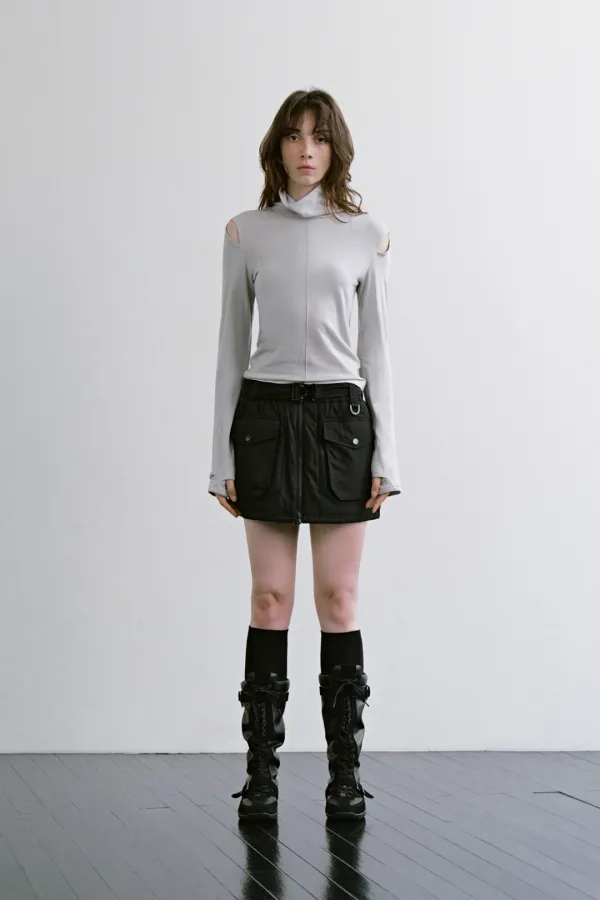 Cutout Turtleneck Top [ Light Gray ]