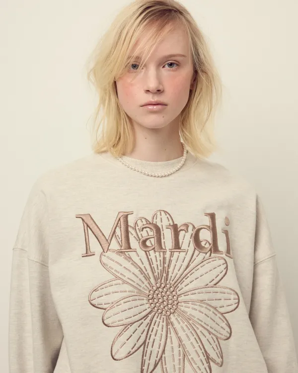 SWEATSHIRT FLOWERMARDI NEEDLEWORK_OATMEAL TAUPE