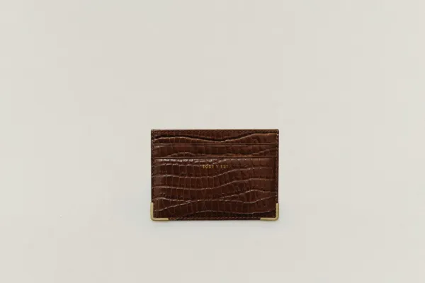 PORTE CARTES ANGLES CROCO BROWN
