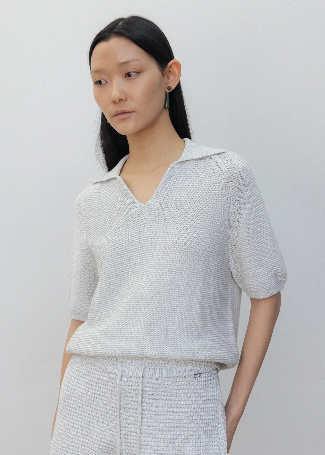 우마뭉 Korean paper yarn collared pullover_Sea salt 상품 이미지 2