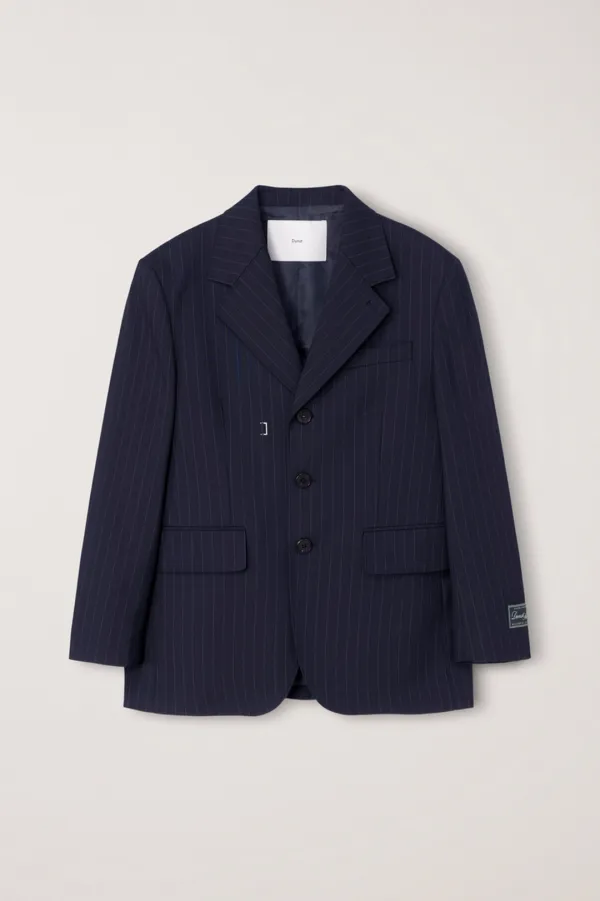UNISEX REFINED MASCULINE WOOL BLAZER NAVY STRIPE_UDJA6C105N2
