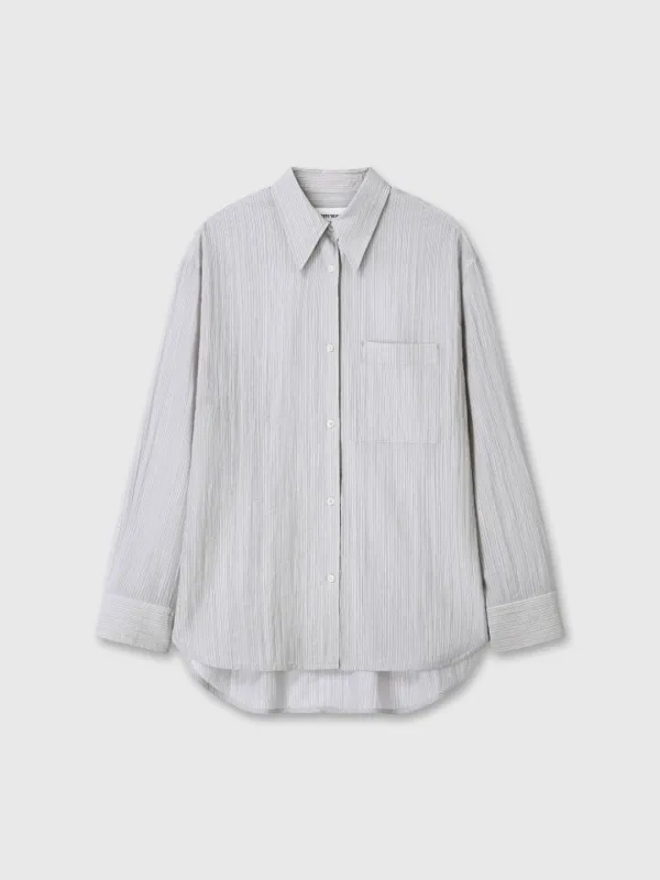 (W) LYOCELL OVERSIZED STRIPE SHIRT_ GREY