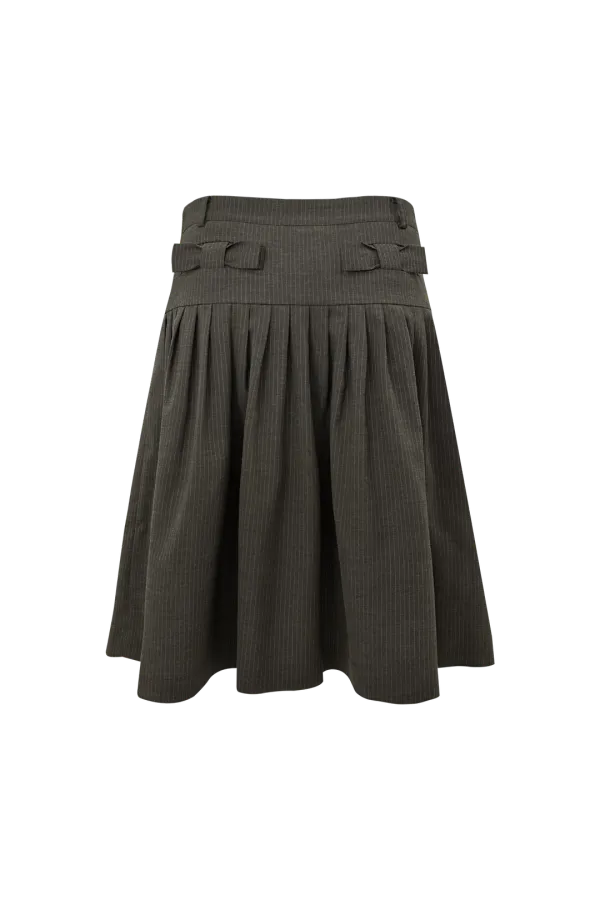 BOW TUCK MIDI SKIRT (BROWN)