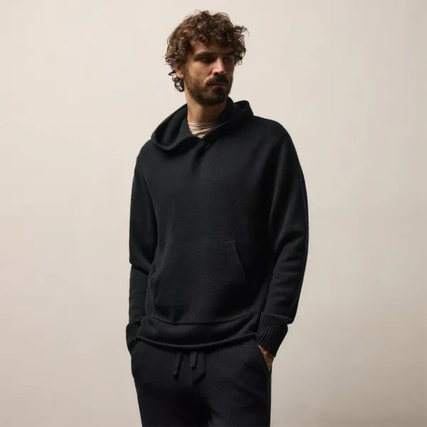 Recycled Cashmere Hooded Pullover - Black