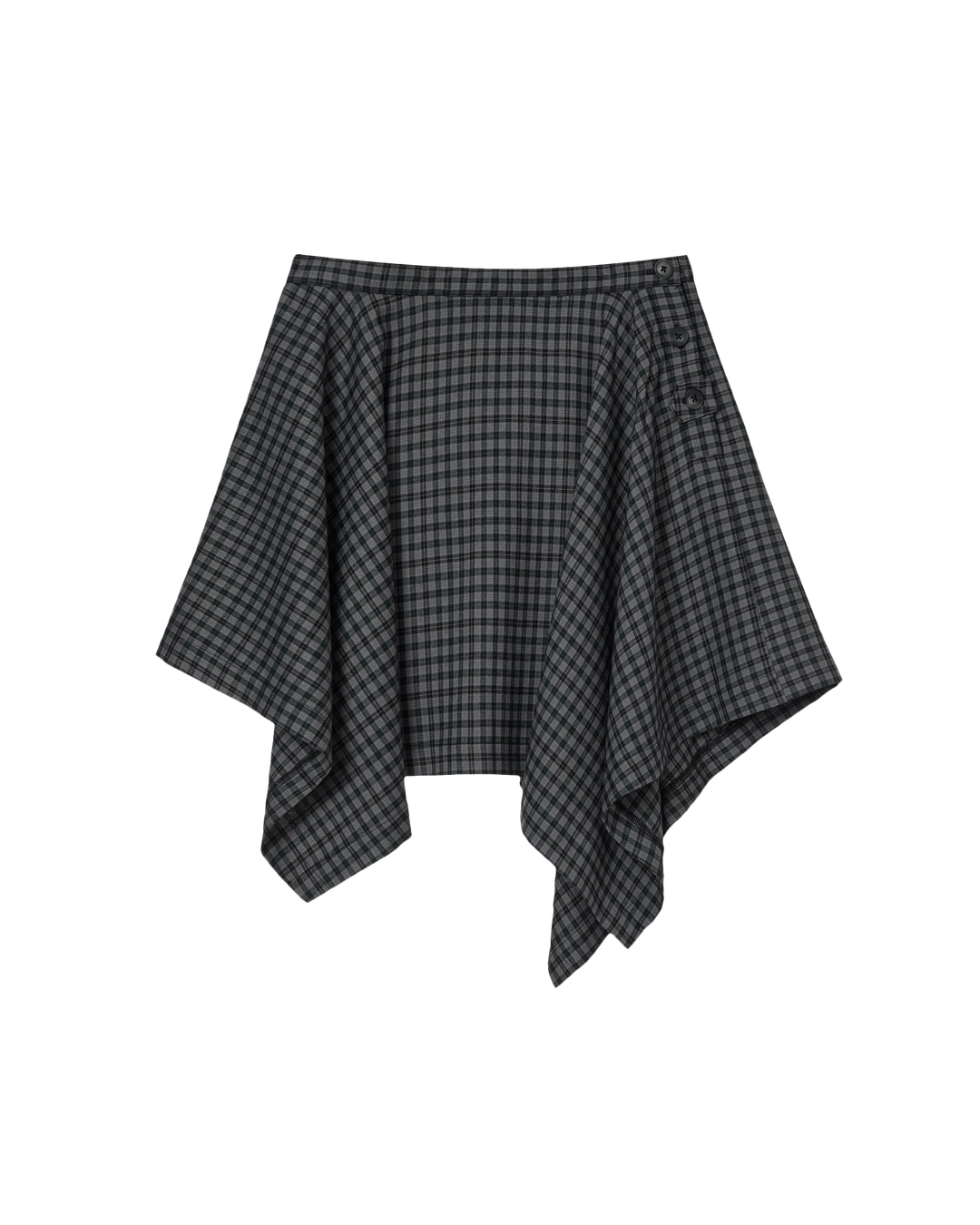 에이이에이이 ASYMMETRIC DRAPE CHECK SKIRT [BLACK] 상품 이미지 1