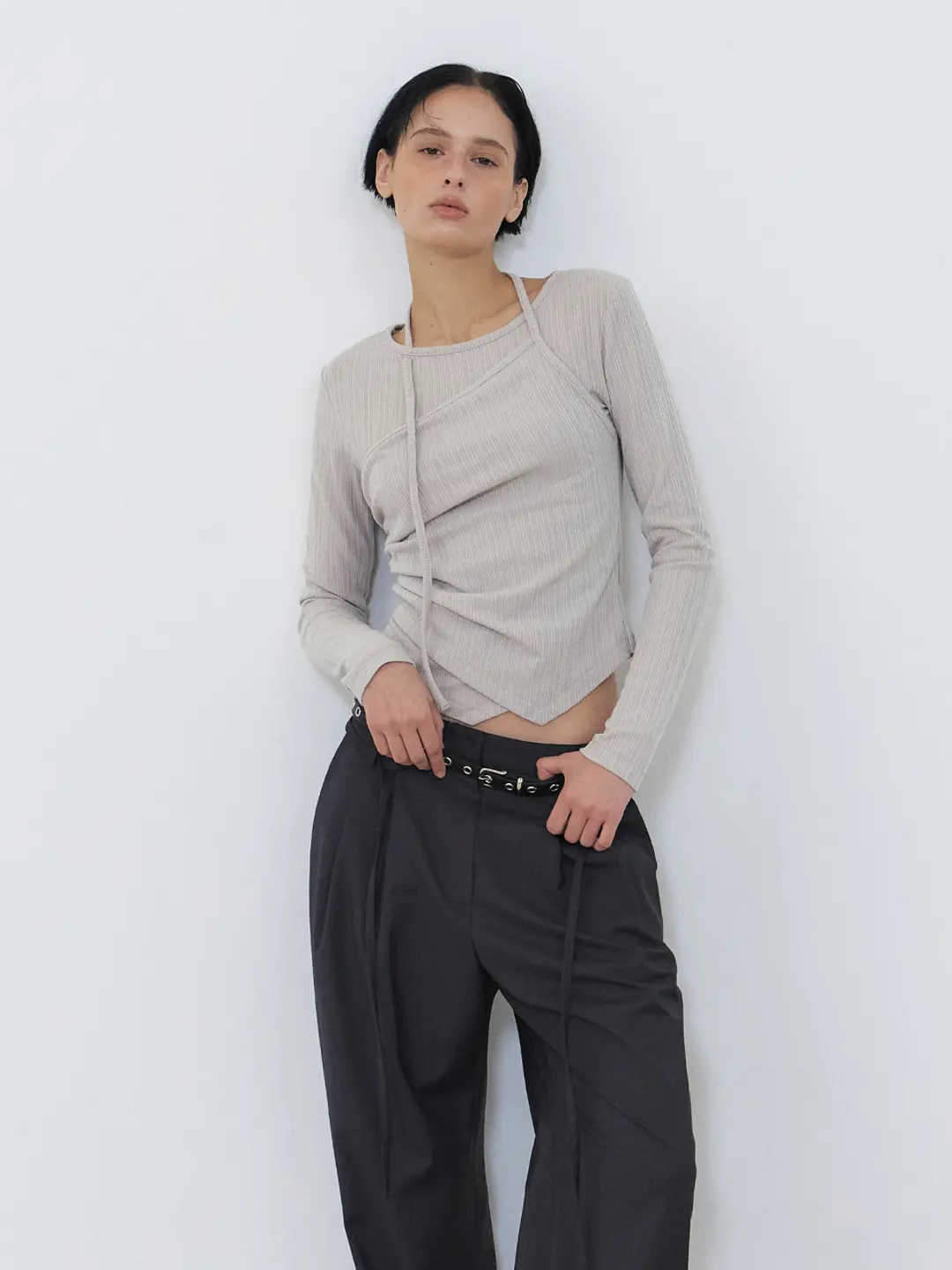 에트몽 Layered Halter Strap T-Shirt, Ash Beige 상품 이미지 2