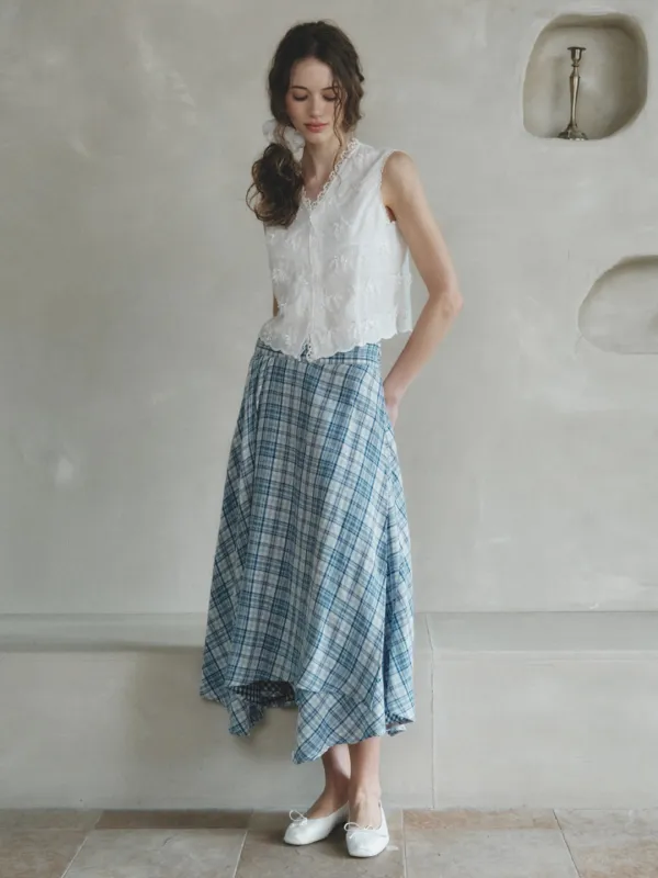 VERONI check wrap flare skirt_blue check