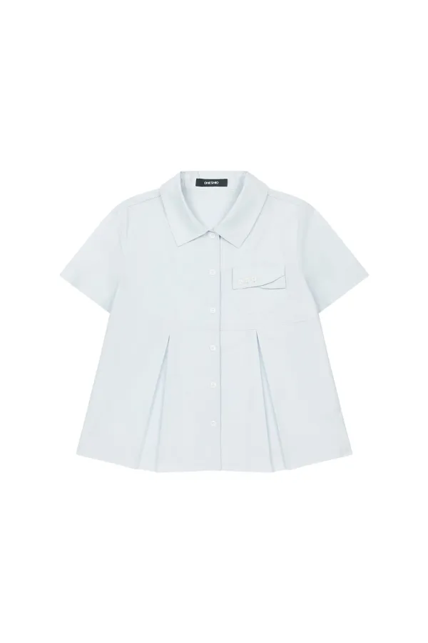 A-LINE PLEATED POCKET SHIRT, BLUE
