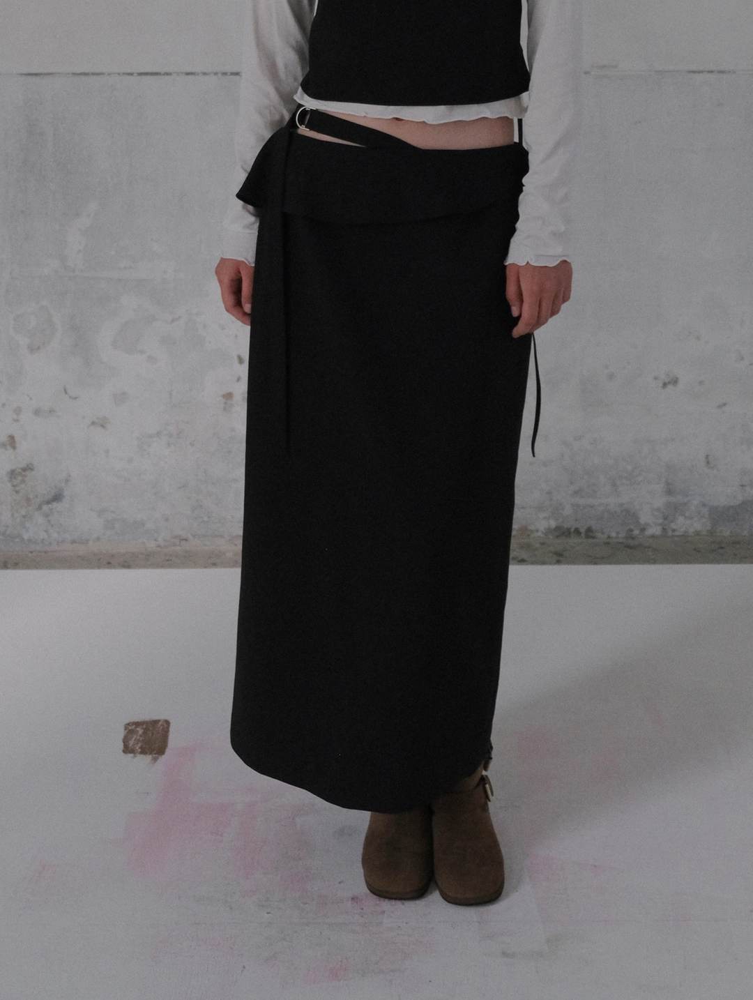 포에토 Linear rough skirt - black 상품 이미지 2