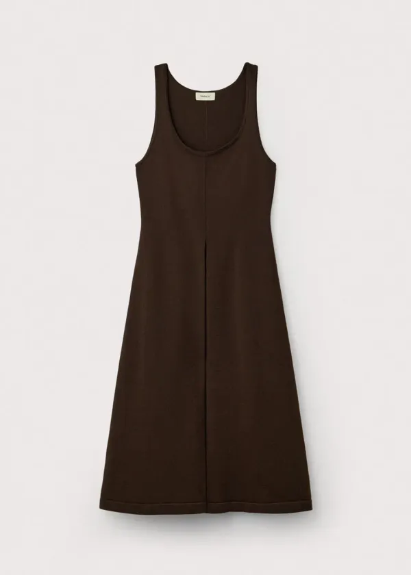 Elastic cotton buttoned slit dress_Umber