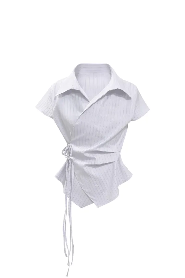 EVE STRIPE WRAP CAP SLEEVE SHIRT / WHITE