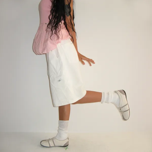 HEART POCKET CARGO DENIM SHORT PANTS WHITE