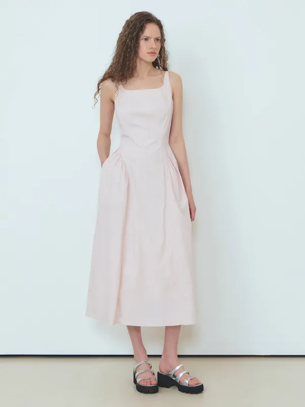Volume Shirring Sleeveless Dress, Pink