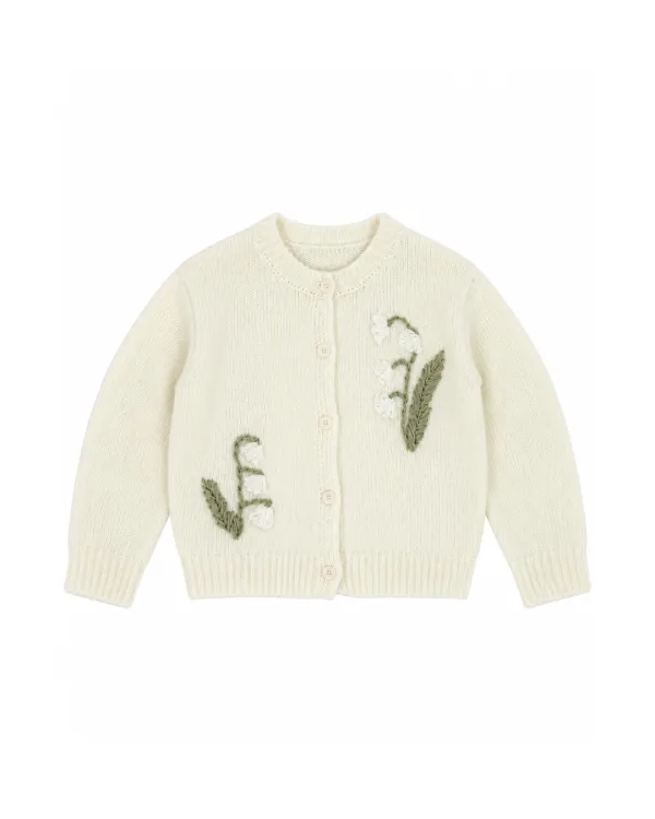 flétta Lily of the Valley Applique Cardigan_Ivory
