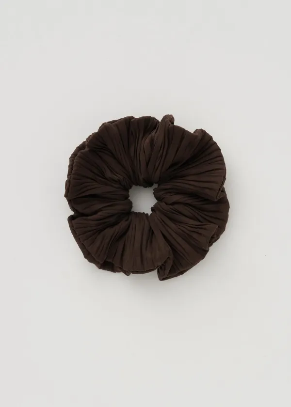 Suede Pleats Scrunchie(Brown)