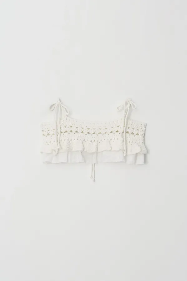 Hand-Knitted Frill Bustier (Ivory)