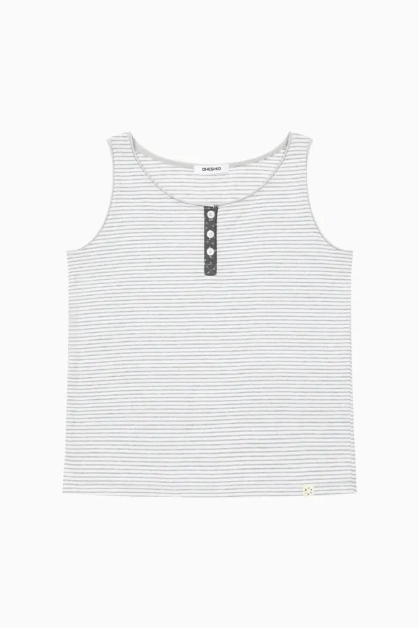 BUTTON POINT STRIPE SLEEVELESS, GRAY