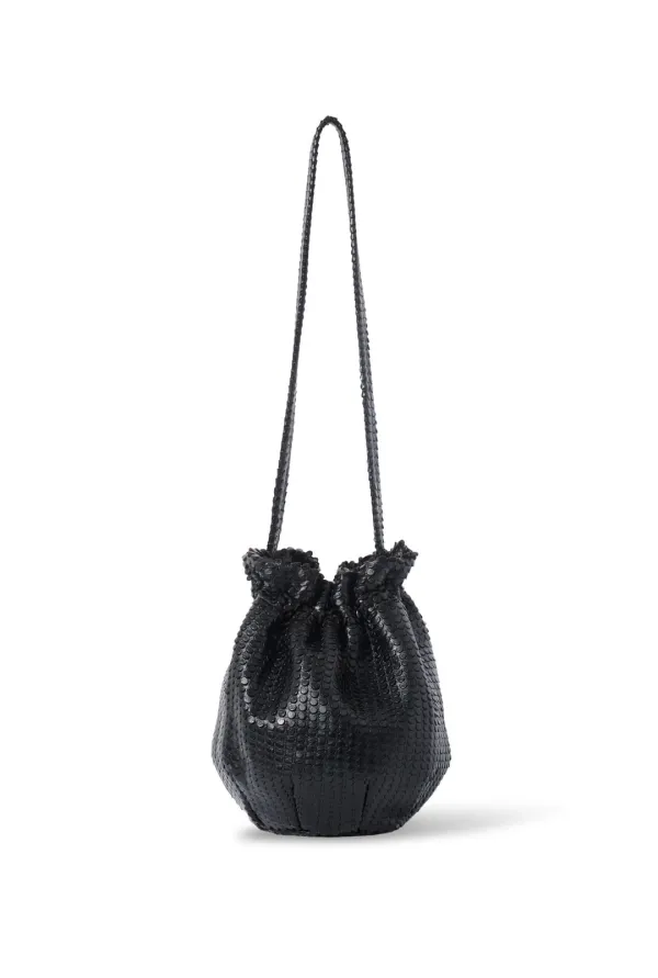 PEBBLED-CUT LEATHER PUMPKIN BAG (BLACK)