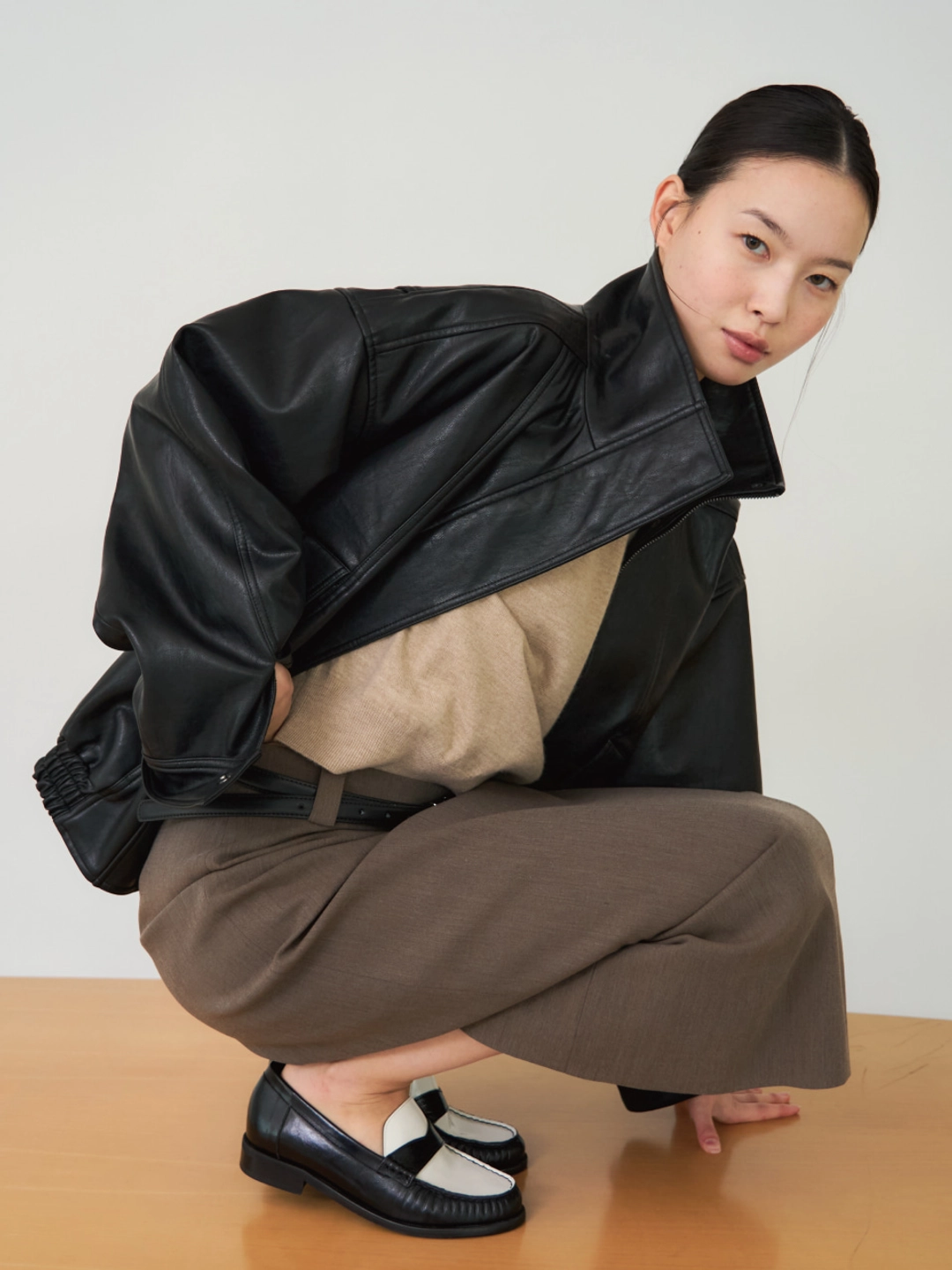 러브듀이 [1차ㅣ10/8 목 오후7시오픈] HIGH NECK leather jacket / 블랙 상품 이미지 2