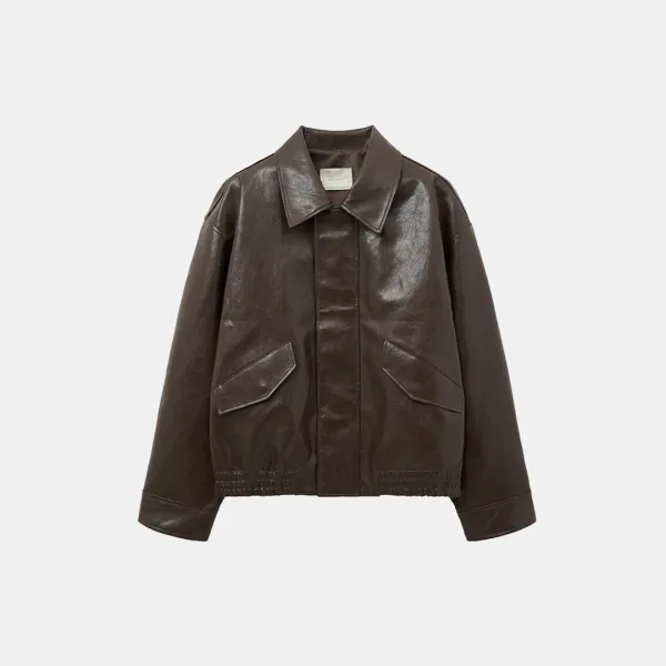 SIOT4154 페이크 레더 코어 블루종_Khaki brown