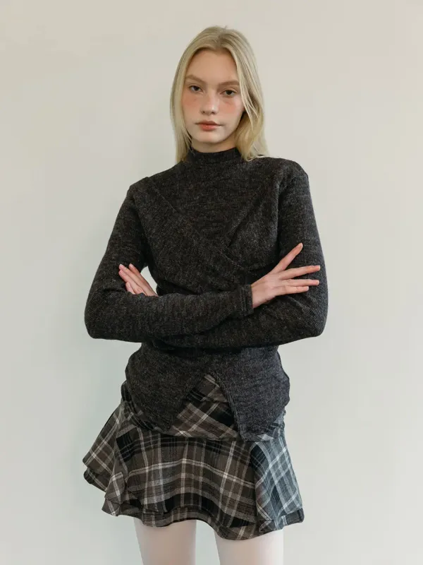 CHECK FRILL SKIRT PANTS / BLACK