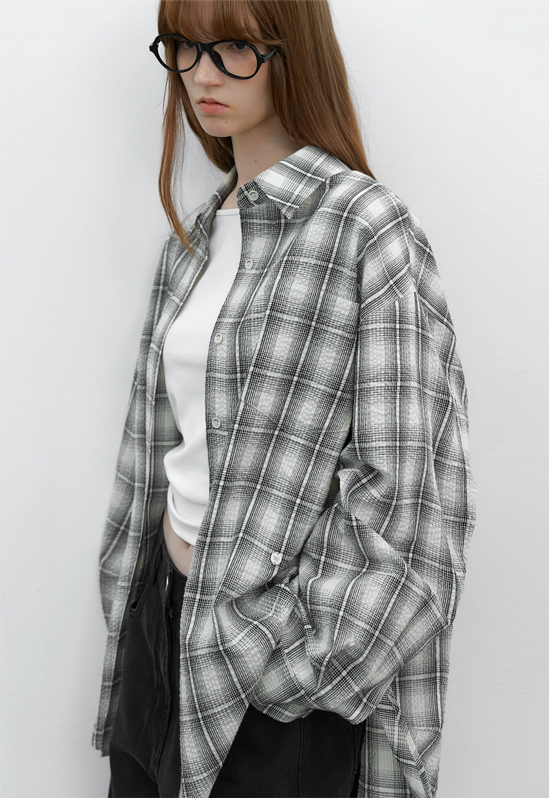 아뜰리에 나인 (BL-4385)EMBO PLAID CHECK OVERSIZED SHIRT 상품 이미지 2