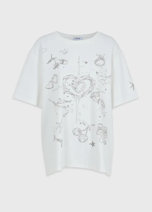  [44-120]  Ink&Heart Overfit Tee  잉크&하트 오버핏 티 (여름-여름티셔츠-여름반팔티-데일리룩-캐주얼-이지웨어-마실룩-레이어드-오버핏-루즈핏-롤업-티셔츠-반팔티셔츠-다이마루-빅사이즈-자체제작) 