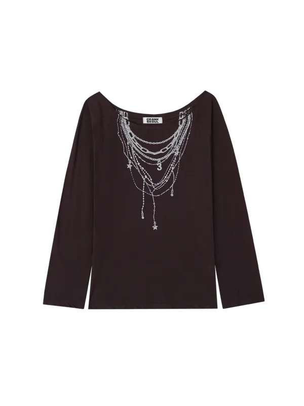 SHEER NECKLACE OFF-SHOULDER TOP_DEEP BROWN