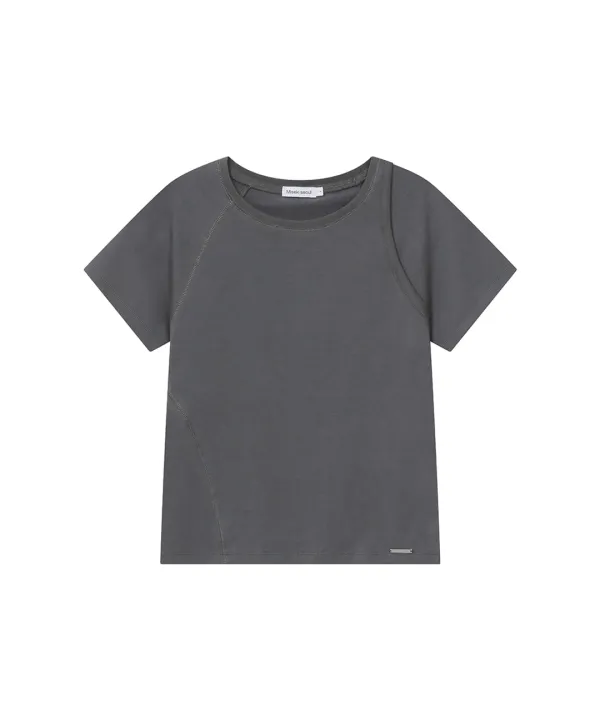 [Flagship Store Exclusive] Mixed short sleeve CHARCOAL
