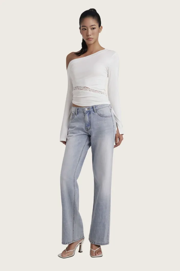 [leantrbl X kleesier] Krystal Clean straight low Jeans, Light Blue