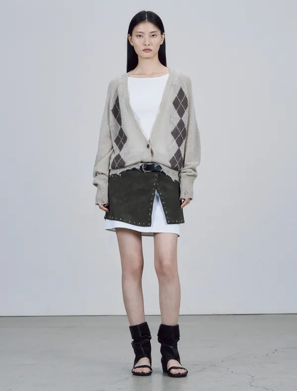 STUDDED SUEDE SKIRT [KHAKI]