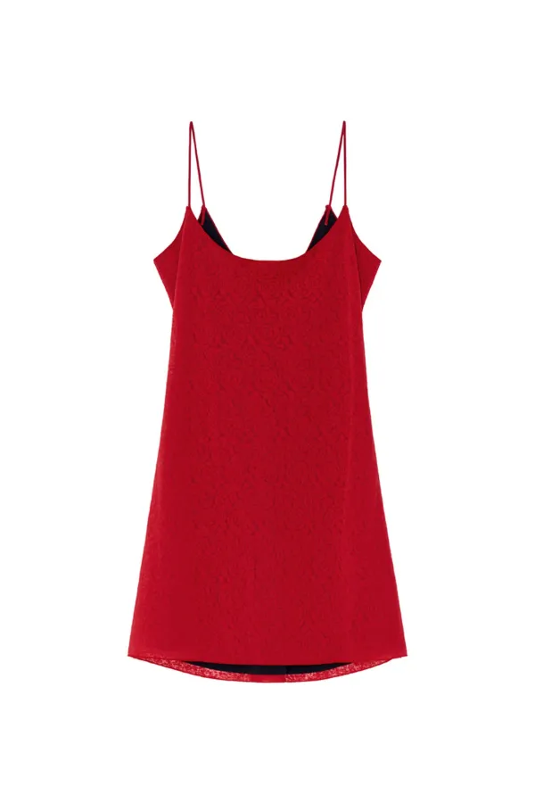 SPAGHETTI STRAP LACE MINI DRESS (RED)