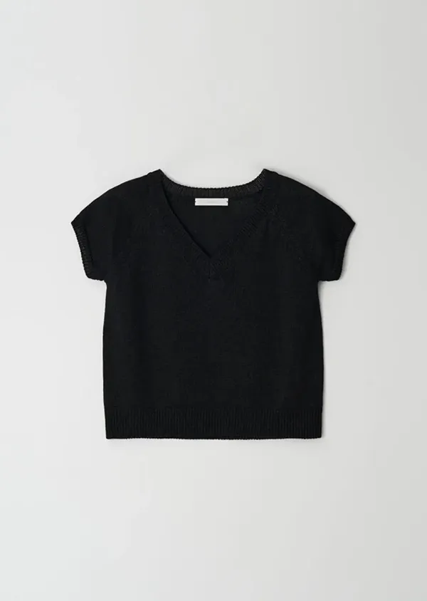 modal blended hanji v-neck knit-black