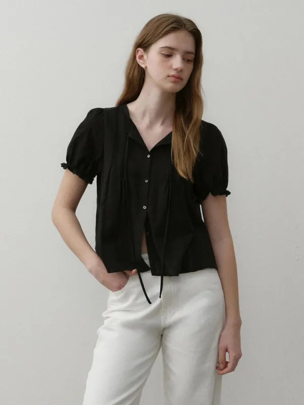 Pintuck Lace Blouse Black