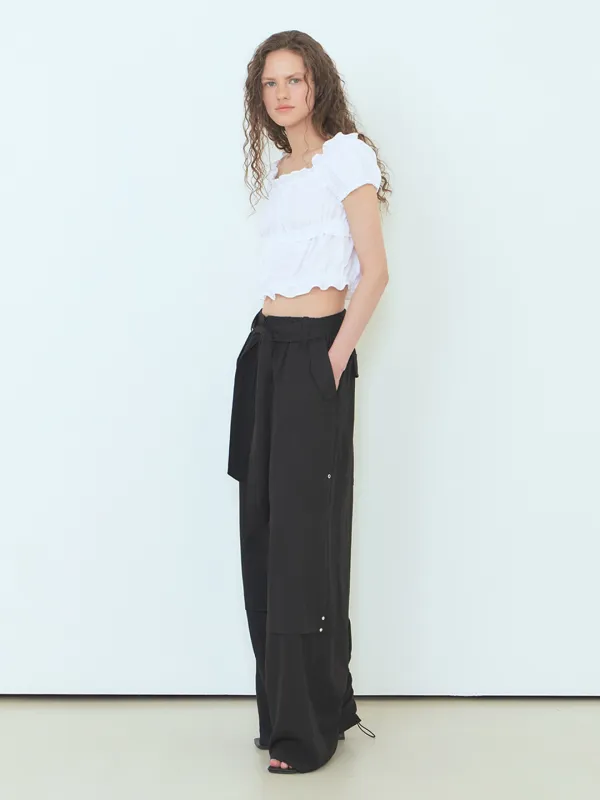 Back String Snap Pants, Black