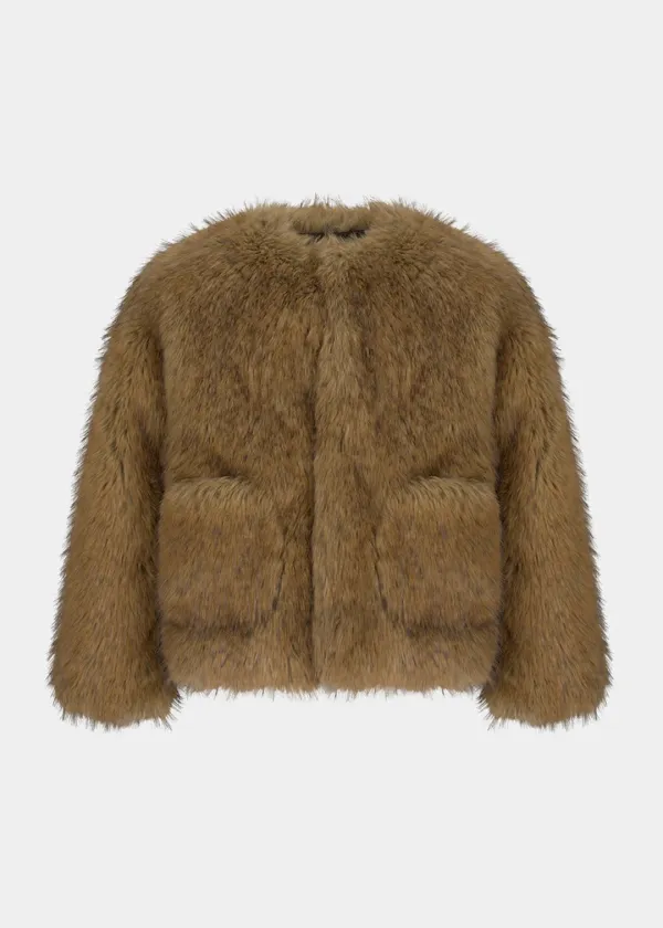 W FAUX FUR JACKET - BROWN