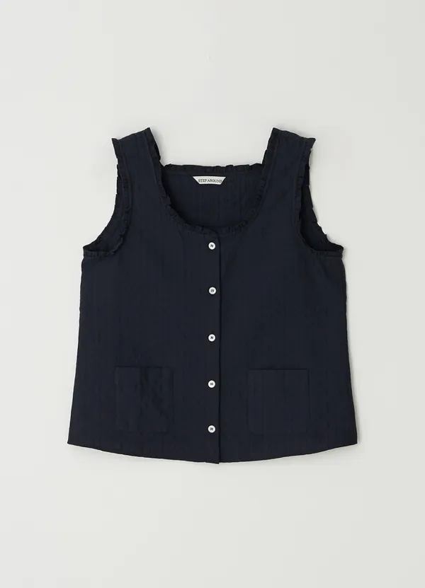 Ruffle pocket crop blouse_NAVY