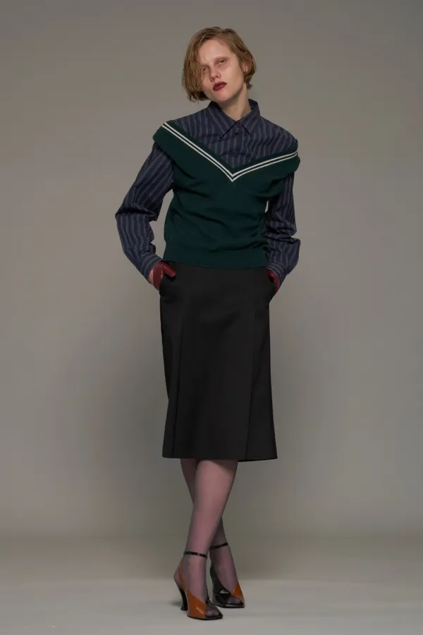 FW26 NAVY STRIPE LAYERED KNIT VEST SHIRT