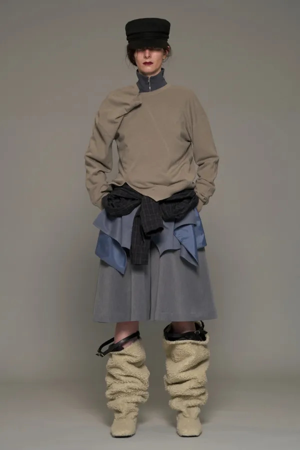 FW26 GRAY HALF ZIP LAYERED SHIRT