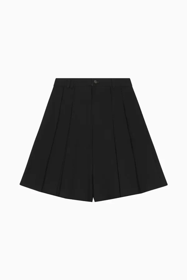 PLEATS SKIRT MIDI PANTS, BLACK