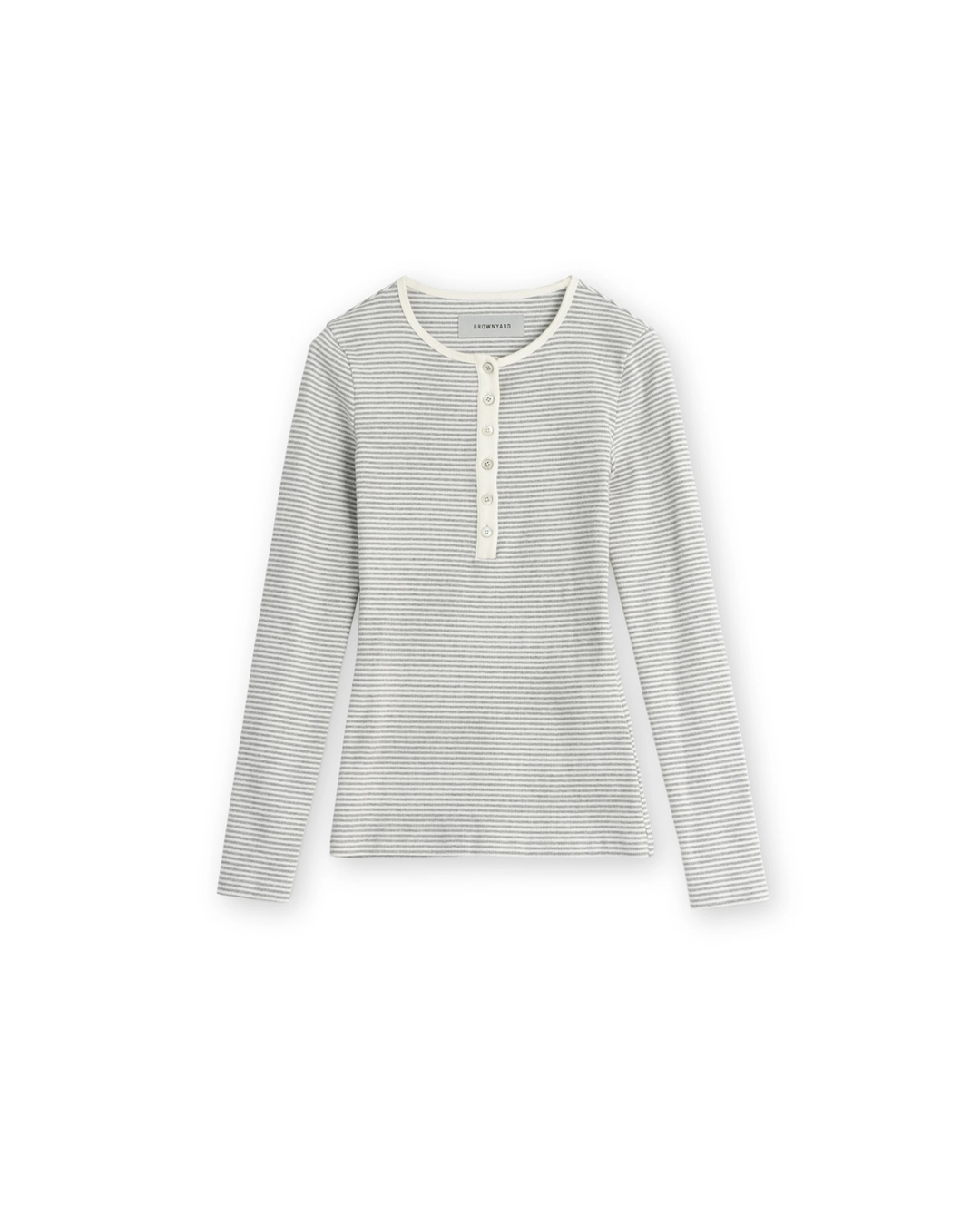 브라운야드 W Henley Neck Long Sleeve, Light Grey Stripe 상품 이미지 3