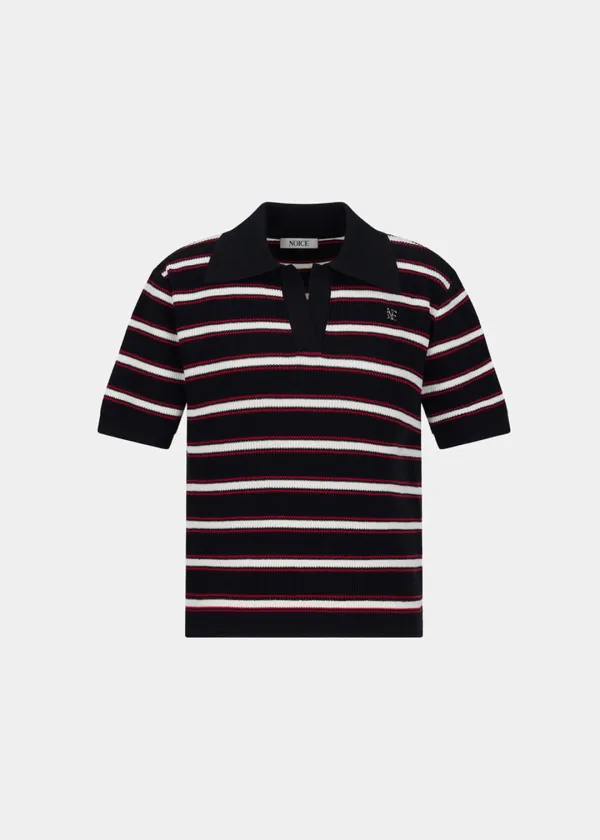 W STRIPED KNIT POLO SHIRT - BLACK