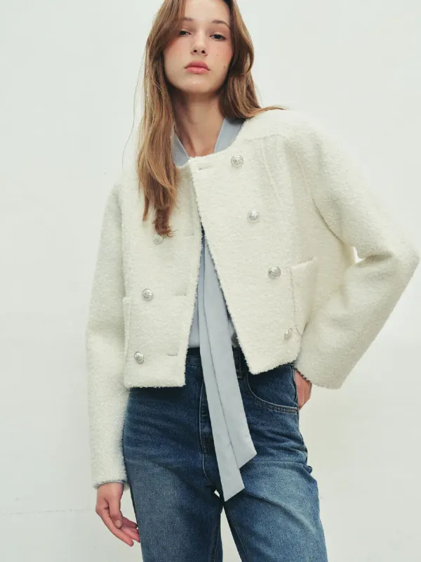 DOUBLE BOUCLE TWEED JACKET - WHITE
