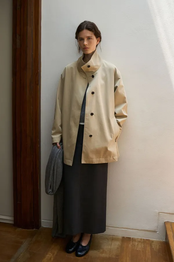 High Neck Half Trench Coat[LMBFAUJK113]-Beige