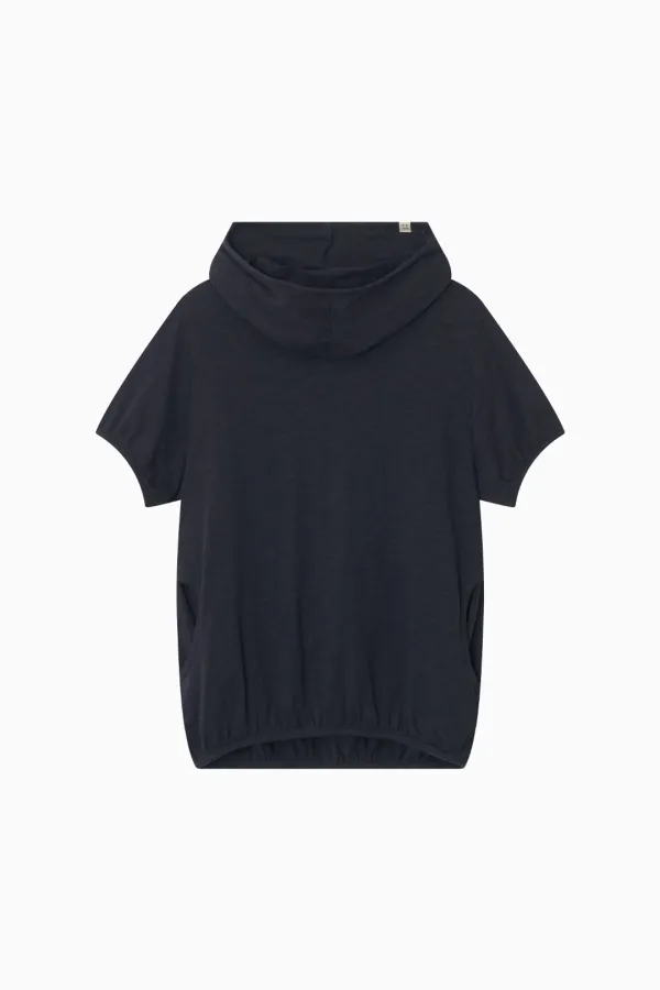 COWL NECK HOODED TEE, NAVY