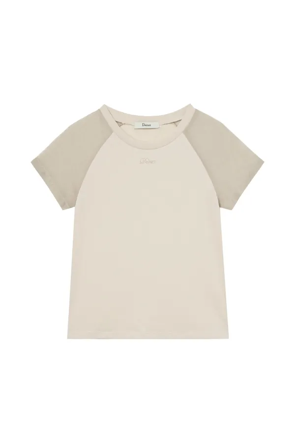 MESH CONTRAST RAGLAN T-SHIRT IN BEIGE