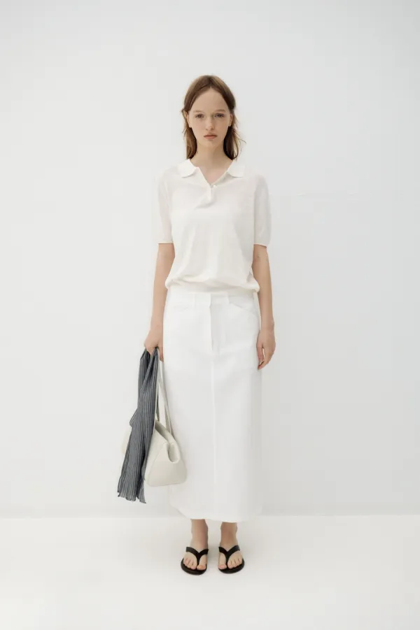 Flax Polo Knit in Off White