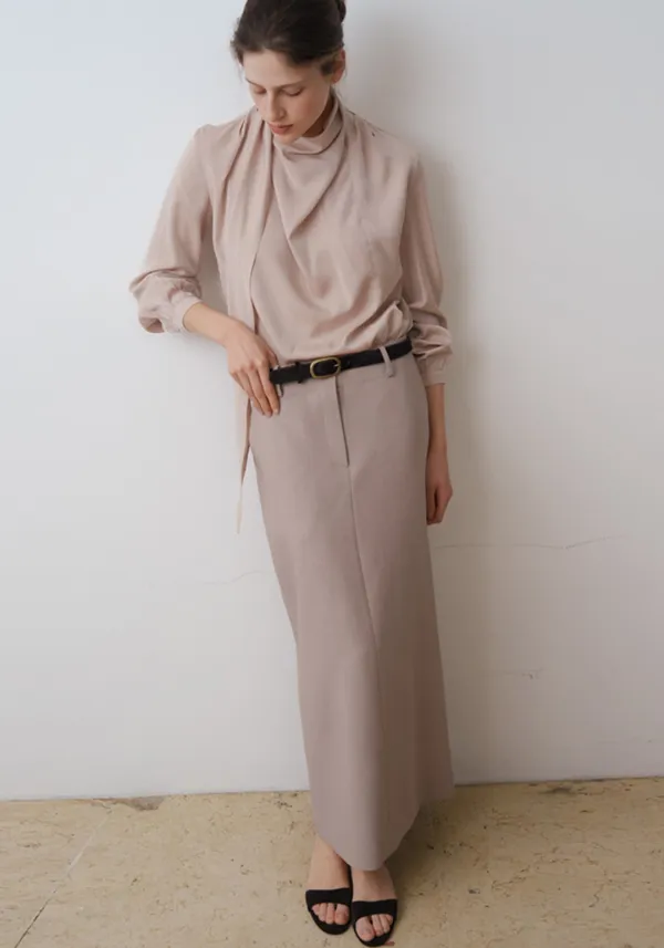 SIGNATURE STITCH STRAIGHT SKIRT_BEIGE