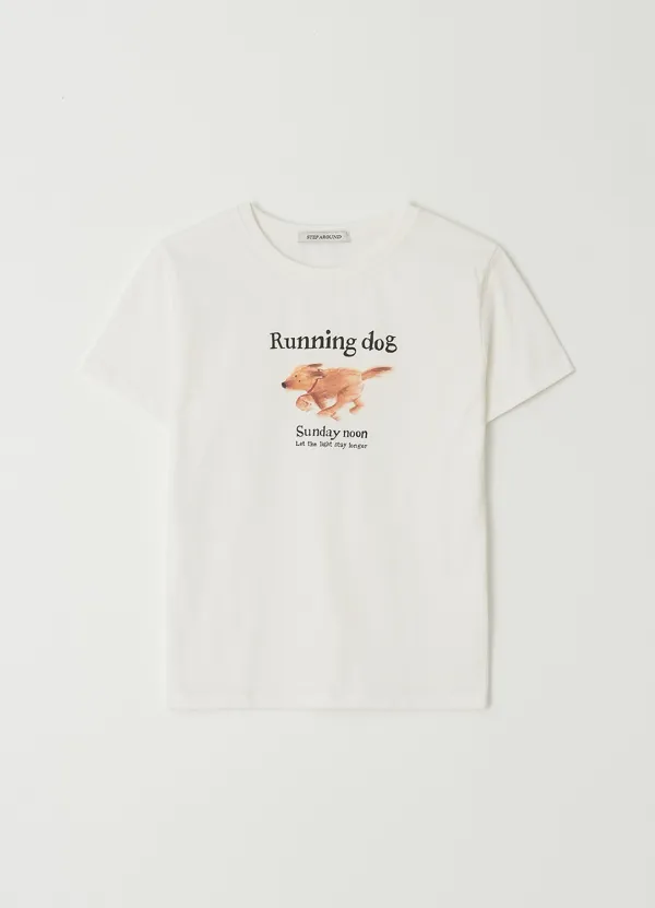 Running dog print T-shirts_WHITE